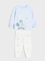 Bawełniany komplet: bluza i legginsy Mickey Mouse - niebieski. Niebieskie legginsy damskie Sinsay, l, bez wzorów, z bawełny. Za 29.99 zł.