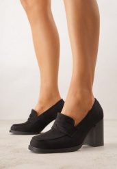 Czarne Półbuty Mokasyny na Słupku z Geometryczną Wstawką Edalinae. Czarne mokasyny damskie Renee, bez obcasa. Za 119.99 zł.