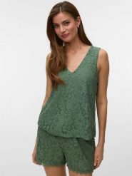 Vero Moda Bluzka w kolorze ciemnozielonym rozmiar: S. Zielone bluzki damskie Vero Moda, s, bez wzorów, z koronki, bez kołnierzyka, bez ramiączek. Za 87.95 zł.