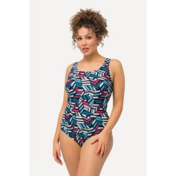 Damskie Kostium kąpielowy graficzny nadruk bez miękkich miseczek okrągły dekolt. Niebieskie stroje jednoczęściowe Ulla Popken, bez wzorów, z elastanu. Za 199.99 zł.