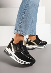 Czarne Sneakersy z Metalicznymi Zdobieniami na Platformie Gonnella. Czarne obuwie sportowe damskie Renee, z jeansu, bez zapięcia. Za 99.99 zł.