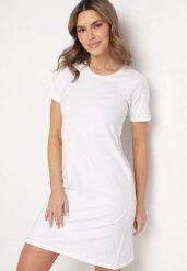 Biała Bawełniana Sukienka o Kroju Typu T-shirt Nilisea. Białe sukienki damskie Born2be, bez wzorów, z bawełny, bez ramiączek. W wyprzedaży za 33.99 zł.