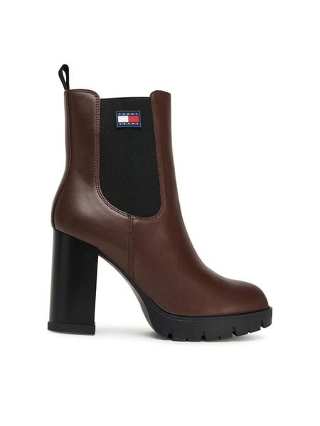 Tommy Jeans Botki Tjw EN0EN02831 Brązowy. Brązowe botki damskie Tommy Jeans, z jeansu, bez obcasa, na słupku, bez zapięcia. Za 399.99 zł.