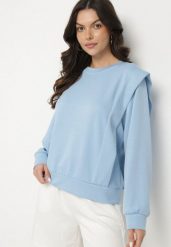 Jasnoniebieska Bluza z Wiskozą z Podkreśloną Linią Ramion Alithra. Niebieskie bluzy damskie Born2be, z aplikacjami, z jeansu, bez kaptura. Za 79.99 zł.