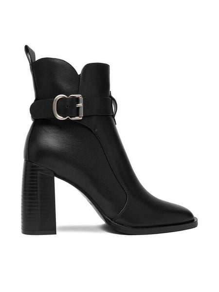 Badura Botki EO-VIV-1 Czarny. Czarne botki damskie Badura, ze skóry, bez obcasa, na słupku, bez zapięcia. Za 419.99 zł.