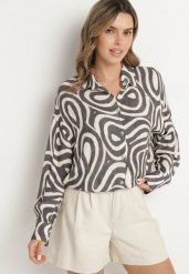Czarno-Biała Klasyczna Koszula z Wiskozy w Abstrakcyjny Wzór Redasha. Czarne koszule damskie Born2be, l, bez wzorów, z jeansu, eleganckie, bez kołnierzyka, bez ramiączek. Za 89.99 zł.
