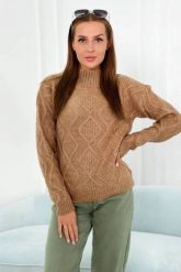 Sweter z ozdobnym splotem camelowy. Swetry klasyczne damskie KESI, l, z wełny, bez kołnierzyka, plus size. Za 150.97 zł.