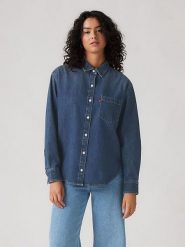 Levi's Koszula dżinsowa "Harlie Boyfriend" w kolorze niebieskim rozmiar: S. Niebieskie koszule damskie Levi's, s, bez wzorów, z bawełny, bez kołnierzyka, bez ramiączek. Za 141.85 zł.