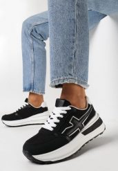 Czarno-Białe Sneakersy na Grubej Podeszwie Annelise. Czarne obuwie sportowe damskie Born2be, z jeansu, bez zapięcia. Za 44.99 zł.