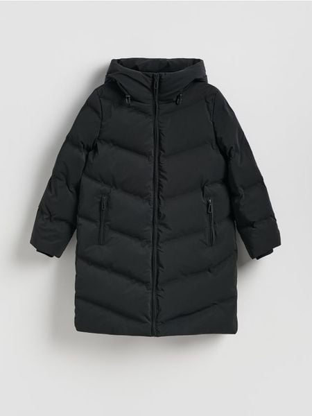 Pikowana kurtka - czarny. Czarne kurtki damskie Reserved, l, bez wzorów, z tkaniny, bez kaptura. W wyprzedaży za 159.99 zł.