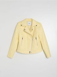 Kurtka ramoneska z imitacji skóry - żółty. Żółte kurtki damskie Sinsay, l, bez wzorów, ze skóry, bez kaptura. Za 79.99 zł.