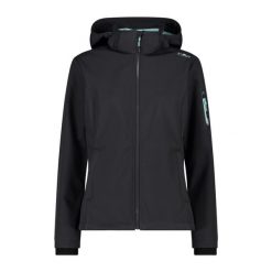 Kurtka damska turystyczna CMP 39A5006. Czarne kurtki sportowe damskie CMP, xs, bez wzorów, z softshellu, bez kaptura. Za 404.70 zł.