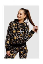 MOSCHINO Bluza damska z kapturem w złote łańcuchy. Czarne bluzy damskie MOSCHINO, s, bez wzorów, prążkowane, z kapturem. W wyprzedaży za 559.99 zł.