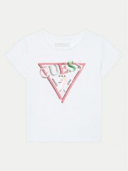 Guess T-Shirt K5RI16 K6YW4 Biały Regular Fit. Białe koszulki i t-shirty dziewczęce Guess, z aplikacjami, z bawełny, bez kołnierzyka, bez ramiączek. Za 59.99 zł.