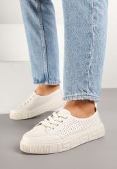 Beżowe Sneakersy ze Skóry Naturalnej z Perforacją Isolena. Brązowe obuwie sportowe damskie Renee, z jeansu, bez zapięcia. Za 99.99 zł.