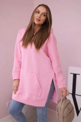 Bluza ocieplana z rozcięciami na bokach jasno różowa. Czerwone bluzy damskie KESI, l, bez wzorów, z bawełny, z kapturem. Za 263.47 zł.