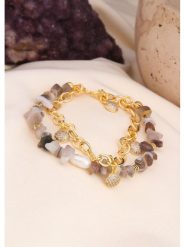 L'Atelier de Gaia Pozłacana bransoletka z kwarcem i cyrkoniami rozmiar: onesize. Szare bransoletki damskie L'Atelier de Gaia, pozłacane. Za 53.91 zł.