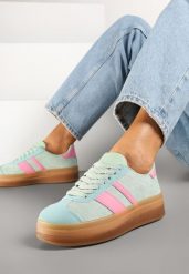 Jasnozielone Płaskie Sneakersy Ozdobione Paskami Norili. Zielone obuwie sportowe damskie Born2be, z jeansu, bez zapięcia, tenisowe. Za 89.99 zł.