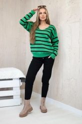 Komplet sweterkowy Bluza w paski + Spodnie zielony. Zielone bluzy damskie KESI, l, bez wzorów, z poliesteru, bez kaptura. Za 278.10 zł.