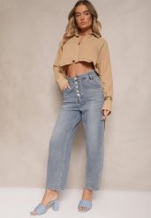 Niebieskie Jeansy High Waist z Bawełną o Kroju Mom Fit Efalina. Niebieskie jeansy damskie Renee, bez wzorów, z bawełny. Za 99.99 zł.