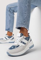 Niebieskie Sneakersy na Grubej Podeszwie z Brokatem i Cekinami Asseni. Niebieskie obuwie sportowe damskie Born2be, bez zapięcia. Za 99.99 zł.