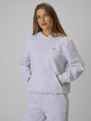 4F Bluza dresowa relaxed z kapturem damska - szara XL. Szare bluzy damskie 4F, l, bez wzorów, z bawełny, z kapturem. Za 149.99 zł.