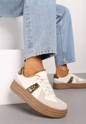 Beżowo-Brązowe Sneakersy na Niskiej Platformie z Materiałowymi Wstawkami Xeonbia. Brązowe obuwie sportowe damskie Born2be, z materiału, bez zapięcia. Za 79.99 zł.