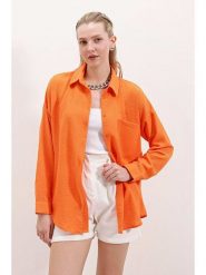 Trendyol Koszula w kolorze pomarańczowym rozmiar: 38. Pomarańczowe koszule damskie Trendyol, bez wzorów, bez kołnierzyka, bez ramiączek. Za 60.99 zł.