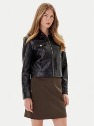 Morgan Kurtka z imitacji skóry 252-GNOLA Czarny Regular Fit. Czarne kurtki damskie Morgan, bez wzorów, ze skóry, bez kaptura. Za 259.99 zł.
