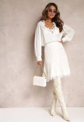 Biała Spódnica Mini Rozkloszowana z Gumką w Talii Saniurio. Białe spódnice damskie Renee, bez wzorów, mini. Za 89.99 zł.