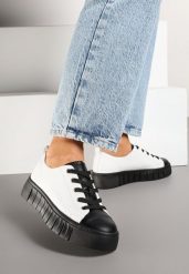 Biało-Czarne Sznurowane Sneakersy Vices na Płaskiej Podeszwie Firori. Białe obuwie sportowe damskie Born2be, z jeansu, bez zapięcia. Za 84.99 zł.