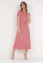 Czerwona Sukienka Alethanthei. Czerwone sukienki damskie Born2be, bez wzorów, z materiału, eleganckie, bez ramiączek. Za 229.99 zł.