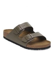 Birkenstock Skórzane klapki "Arizona" w kolorze brązowym rozmiar: 41. Brązowe klapki damskie Birkenstock, bez wzorów, z nubiku, z otwartym noskiem, bez obcasa, bez zapięcia. Za 386.53 zł.