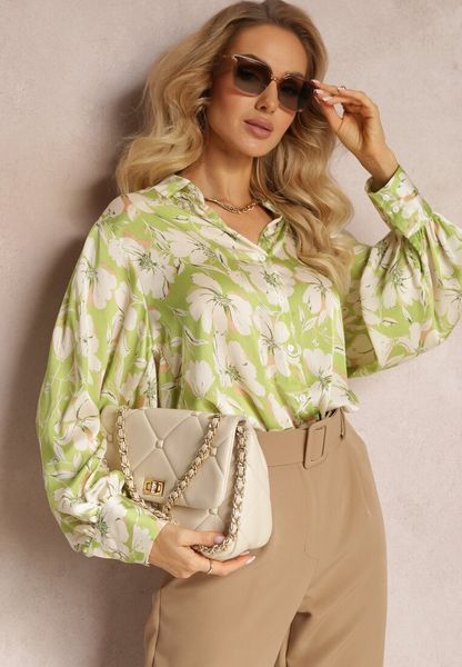 Zielona Koszula w Kwiaty z Szerokimi Mankietami Dadred. Zielone koszule damskie Renee, l, bez wzorów, z tkaniny, bez kołnierzyka, bez ramiączek. Za 129.99 zł.