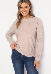 Beżowy Sweter z Bawełną Ozdobiony Cyrkoniami Irinaelle. Brązowe swetry klasyczne damskie Born2be, l, z bawełny, bez kołnierzyka. Za 69.99 zł.