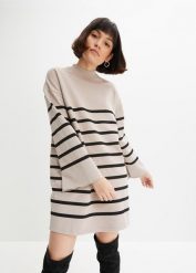 Sukienka dresowa z poszerzanymi rękawami. Szare sukienki damskie bonprix, bez wzorów, z dresówki, bez ramiączek. Za 64.99 zł.