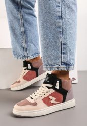 Różowo-Beżowe Sneakersy Eudala. Czerwone obuwie sportowe damskie Born2be, z materiału, bez zapięcia. Za 49.99 zł.