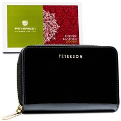 Portfel skórzany Peterson PTN BC-418 czarny. Czarne portfele damskie Peterson, bez wzorów, z lakierowanej skóry. Za 163.99 zł.