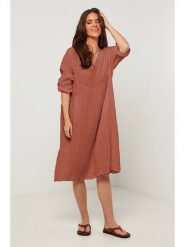 Rodier Lin Lniana sukienka w kolorze brązowym rozmiar: L/XL. Brązowe sukienki damskie Rodier Lin, bez wzorów, ze lnu, bez ramiączek. Za 188.85 zł.