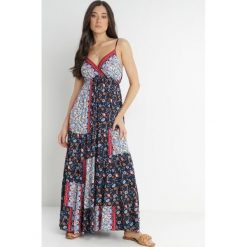 Granatowa Sukienka Olynome. Niebieskie sukienki damskie Born2be, bez wzorów, z wiskozy, boho, bez ramiączek. Za 119.99 zł.