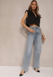 Jasnoniebieskie Szerokie Jeansy High Waist z Wiskozą Uliriel. Niebieskie jeansy damskie Renee, bez wzorów, z jeansu. Za 119.99 zł.