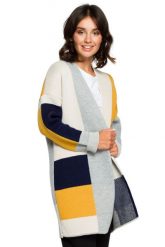 Sweter kardigan narzutka kolorowy geometryczny wzór granat. Kardigany damskie Polskie swetry, s, z aplikacjami, z dzianiny. Za 249.00 zł.