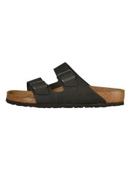 Birkenstock Skórzane klapki "Arizona" w kolorze czarnym rozmiar: 43. Czarne klapki damskie Birkenstock, bez wzorów, bez obcasa, bez zapięcia. Za 433.83 zł.