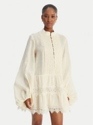 Bardot Sukienka letnia Antonia 59849DB Beżowy Relaxed Fit. Brązowe sukienki damskie Bardot, bez wzorów, ze lnu, bez ramiączek. Za 1,039.00 zł.