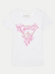 Guess T-Shirt K5GI14K6YW4 Biały Regular Fit. Białe koszulki i t-shirty dziewczęce Guess, z aplikacjami, z bawełny, bez kołnierzyka, bez ramiączek. Za 59.99 zł.