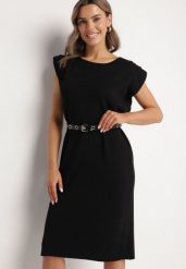 Czarna Sukienka z Wiskozą o Pudełkowym Kroju z Paskiem z Klamrą Polliviera. Czarne sukienki damskie Born2be, bez wzorów, z wiskozy, eleganckie, bez ramiączek. Za 129.99 zł.