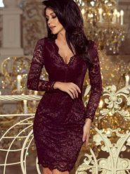 Sukienka Model 170-10 Ciemna Śliwka - Numoco. Sukienki damskie NUMOCO, bez wzorów, z elastanu, eleganckie, bez ramiączek. Za 298.60 zł.