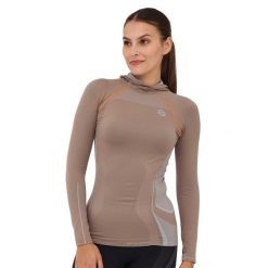 Bluza damska z kapturem Brubeck FITNESS. Brązowe bluzy damskie Brubeck, bez wzorów, z elastanu, z kapturem. W wyprzedaży za 67.99 zł.