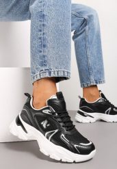 Czarne Sznurowane Sneakersy z Siateczką i Wycięciami Solenare. Czarne obuwie sportowe damskie Renee, bez zapięcia. Za 99.99 zł.