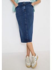 Cecil Spódnica dżinsowa w kolore granatowym rozmiar: W27. Niebieskie spódnice damskie Cecil, na co dzień, z aplikacjami, ze skóry, klasyczne, midi. Za 136.78 zł.